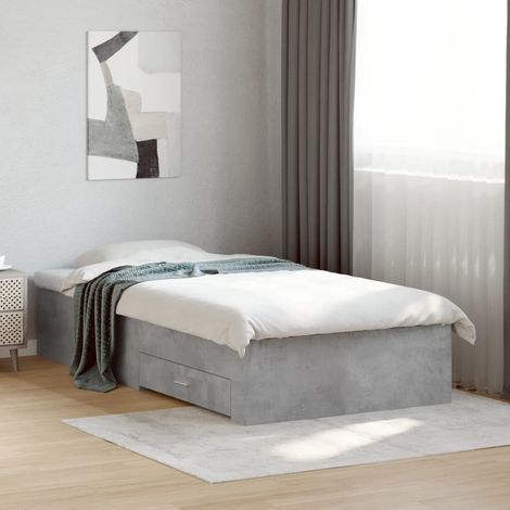 Cama con cajones madera ingeniería gris hormigón 90x190 cm vidaXL