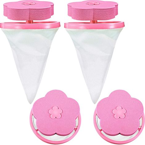 Lot de 4 sacs à peluches réutilisables pour machine à laver, filets de protection pour cheveux (bleus) (1/5)