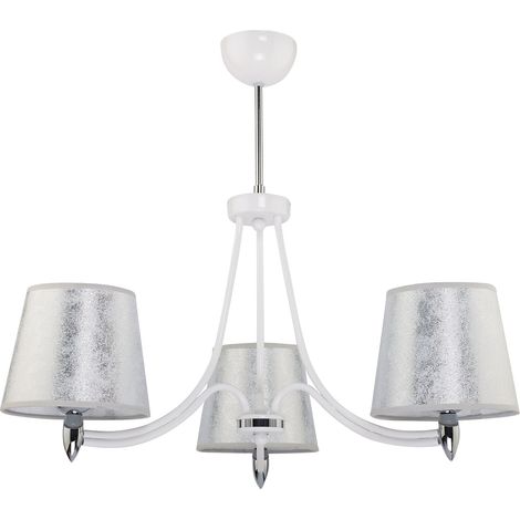 Lampadario classico bianco 3 luci E27 paralumi argento Jupiter