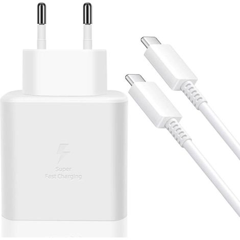 Chargeur 45W Super Charge Rapide pour Samsung Galaxy S25 Ultra,S24+,S24 Ultra,S23+,S23 Ultra, S22,A54,Z Fold5,Flip5,Fold6, Flip6,Tab S10 S9 S8 Ultra,Prise Secteur USB C Adapteur avec 5A Câble (Blanc)