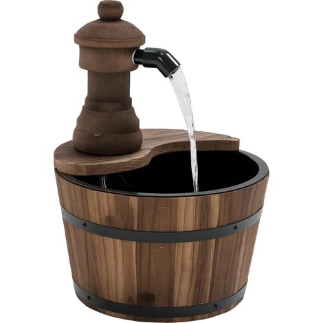Beyamis Gartenbrunnen aus Holz mit elektrischer Pumpe und verstellbarem Wasserauslass, 27 x 27 x 37 cm, Naturholz