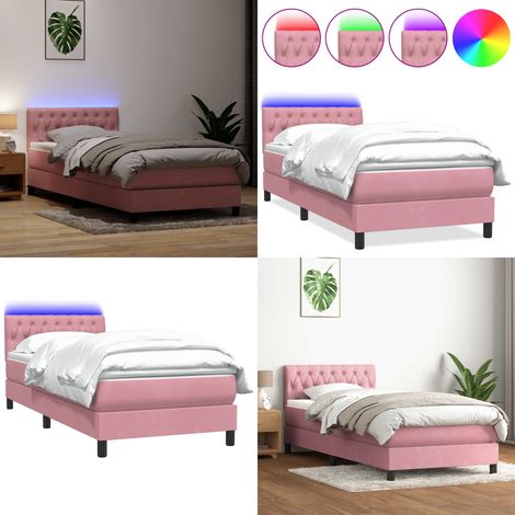 vidaXL Boxspringbett mit Matratze Rosa 80x220 cm Samt (1/5)