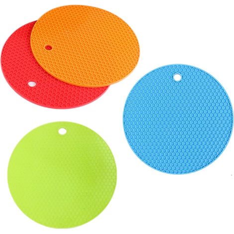Dessous de plat ronds en silicone résistant à la chaleur, sets de table en nid d'abeille pour cuisine et salle à manger, lot de 4
