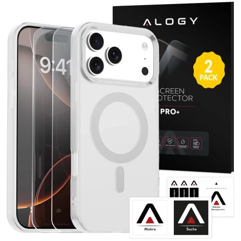 Coque pour Apple iPhone 17 Pro - Coque mate compatible MagSafe avec protection d'objectif, fine et résistante aux rayures, ajustement parfait - Alogy Skinny MatteCase™ Blanche + 2 verres trempés (1/5)