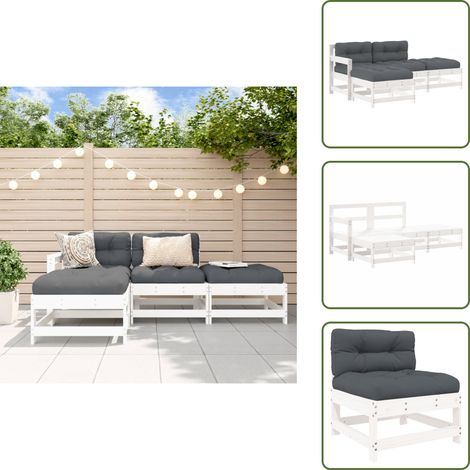 Muebles de exterior - vidaXL Juego de muebles jardín 4 piezas y cojines madera maciza blanco - Muebles de patio