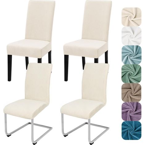 Samt Stuhlhussen 4er Set, elastisch, waschbar, für Esszimmerstühle, beige (1/5)