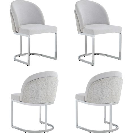 Lot de 4 chaises de salle à manger modernes en tissu chenille gris clair avec pieds métalliques argentés galvanisés (1/5)