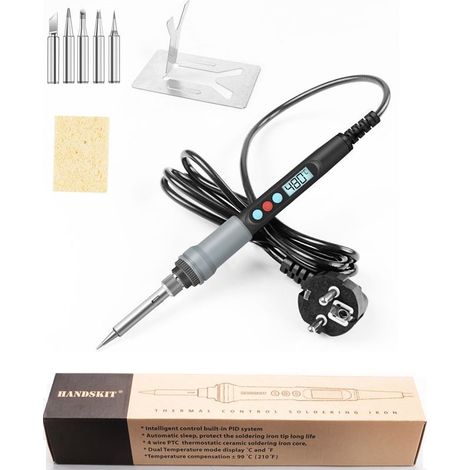 90W Kit de Soudage Électrique de Précision avec Interrupteur ON/OFF Temperature Réglable 200480℃ 5 Pointe de Soudage, Fil de Soudure, Support de fer à souder etc H422 (1/5)