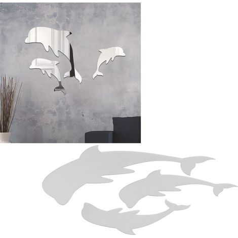 Miroir Adhésif Mural En Forme de Dauphins Amusants, Décor Amovible pour Chambre d'Enfants et Décoration Maison DIY
