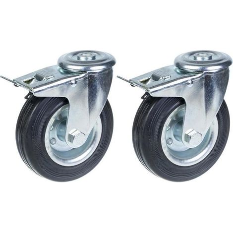 Rollen - 125 mm - Schwarz Gummi - Set von 2 - Tragfähigkeit 240 kg