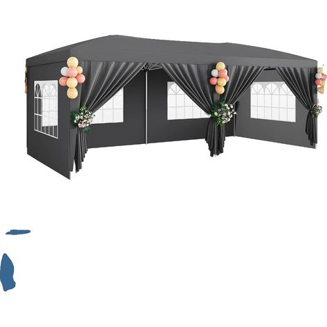Gazebo, Tissu Imperméable, Murs Latéraux Détachables, Gris (1/2)