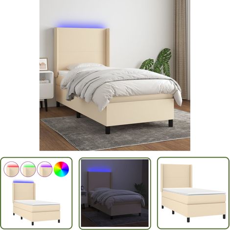 The Living Store Boxspringbett mit Matratze & LED Creme 90x200 cm Stoff - Boxspringbett - Doppelbett - Schlafsofa - Lattenrost - Bettauflage (1/5)