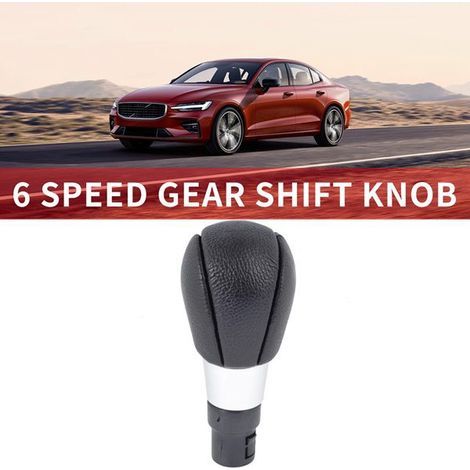 Ein 6-Gang-Schalthebel aus schwarzem PU-Leder, bestehend aus Griff, Knauf und Schalthebelkopf, kompatibel mit Volvo-Fahrzeugen. (1/4)