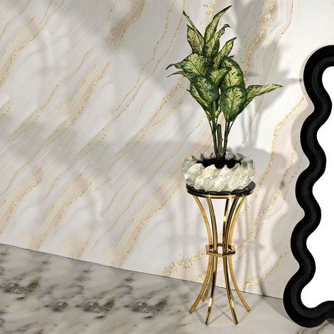 Couchtisch Datenoda, Runde Form, Transparente Tischplatte, Struktur aus Glas, 40x40x81h cm Gold (1/5)