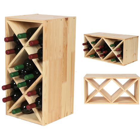 Range bouteilles en bois croisillon 14 bouteilles – Dimensions 60x30x30 cm – Stockage optimal pour cave ou cuisine
