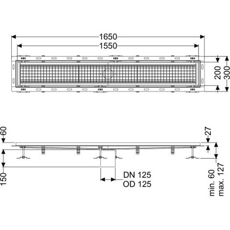 Caniveau Ferrofix avec angle de raccordement pour carrelage, 200 x 1550 mm