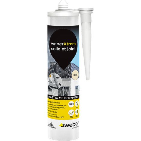 Weber Saint-Gobain Mastic , Silicone, Hybride Multi Usages Hautes Performances Beige - Étanchéité et Collage pour la Construction et le Métal, Résitant aux intempéries et aux UV, Forte adhérence, 290M (1/5)