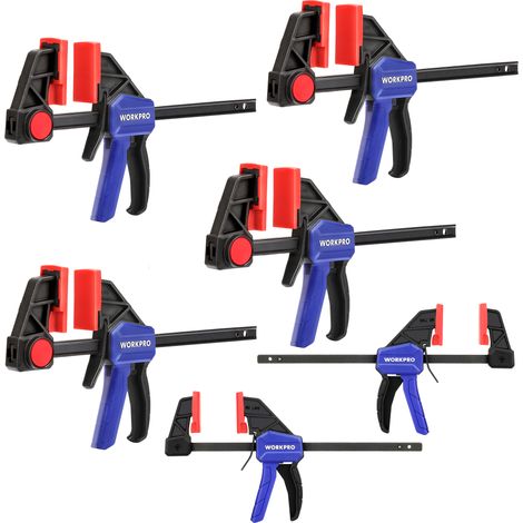 Workpro – Jeu de 6 serre-joints à libération rapide – 4 serre-joints menuisier 150mm – Force de serrage 68kg – 2 mini serre-joints 150mm (1/5)