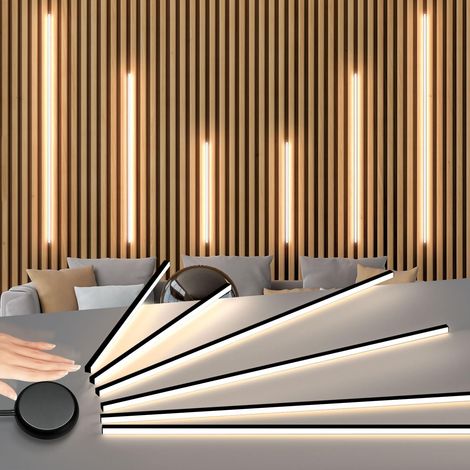 Noir Encastré LED pour Panneau Acoustique, 6 Ruban LED 3000K Intensité Variable avec Capteur pour Mural Bois Parallèles, Bande Autocollantes pour Panneau Acoustique Mural (240+260+290 cm) (1/5)
