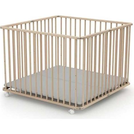 Parc pliant carré - WEBABY - CALI - 100 x 100 cm - 4 roulettes - Jusqu'a 24 mois - Hetre brut