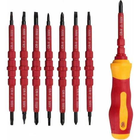 Lot de 7 tournevis d'électricien isolé 500 V avec tournevis testeur, tournevis isolé avec poignée, tournevis isolant magnétique interchangeable, kit d'outils de réparation (1/4)