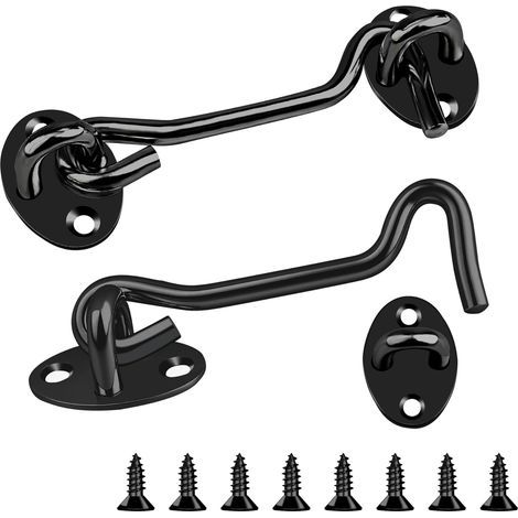2 Pack 4 Inch Black Stainless Steel Hook and Eye Latch, Ideal for No Drill Door Locks, Garden Gates, Sheds, Bathrooms, Bedrooms (1/5)