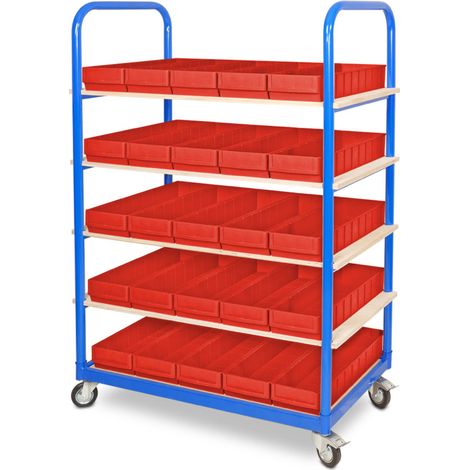 BRB Etagenwagen mit 5 Ebenen, BxTxH 1050x500x1450 mm, mit 25 Regalkästen (1/2)
