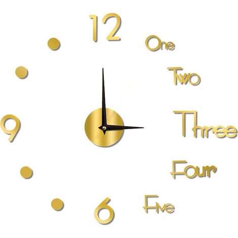 Horloge murale lumineuse silencieuse sans cadre, décorative, pour salon et chambre, couleur or, taille moyenne (90 cm). (1/5)