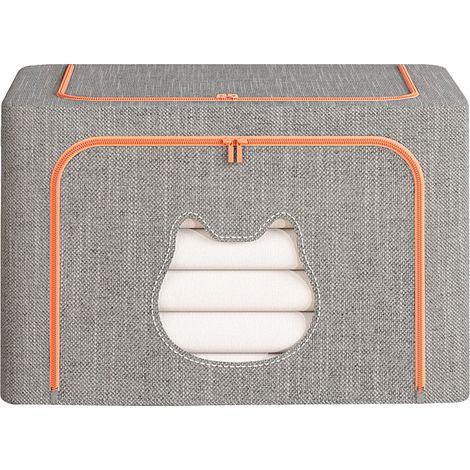 Sac de rangement pour vêtements avec armature en acier, grande capacité, pliable, avec fenêtre en forme de tête de chat, gris. Organisateur de placard. (1/5)