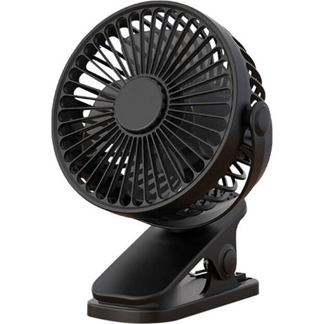 Tragbarer Clip-Ventilator mit 1200 mAh, automatischer Oszillation, wiederaufladbar, hohe Leistung, ideal für Studenten, Schwarz.