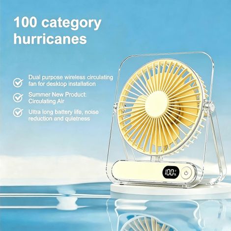 Ventilador de escritorio plegable recargable con pantalla digital de encendido, ventilador USB ultrasilencioso, soporte acrílico para el hogar, la oficina y los viajes. (1/5)