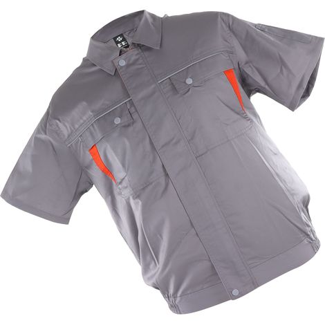 Veste rafraîchissante USB avec ventilateurs, manches courtes, vêtement climatisé, gilet frais pour l'été, XXXL, gris clair et orange (1/5)