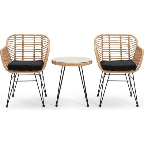 Rattan-Gartenset mit 2 Sesseln und rundem Tisch für Terrasse und Balkon Default Title (1/5)