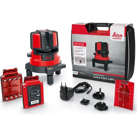 Leica Lino L4P1 – laser multilinea dotato di batteria agli ioni di litio, caricabatteria e valigetta di trasporto (fascio laser rosso, portata di lavoro: 15 m) (1/4)