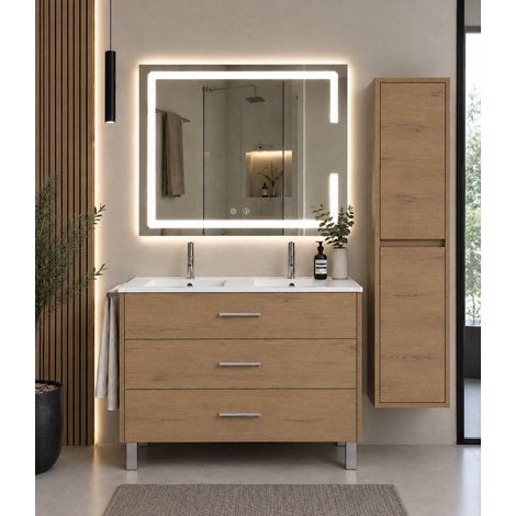Mobile bagno con lavabo ORIGENBATH RIBERA senza specchio 120x45 cm doppio lavabo estepa con colonna (1/5)