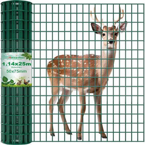 RAL6005 Wire Mesh Fence 1.14 m x 25 m – 2 mm PVC Wire Mesh 50 x 75 cm Green – Animal Protection (Dogs, Rabbits), Residential Lawn Edging, Easy Installation (1/5)