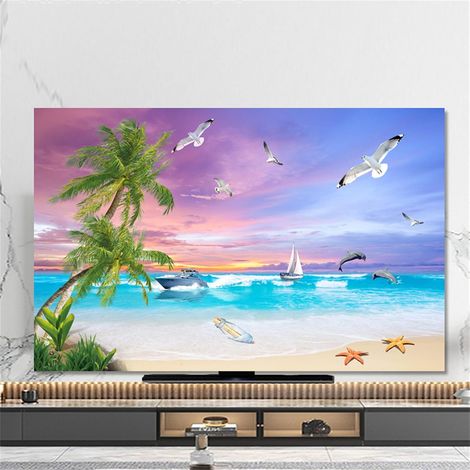 Funda protectora para TV, diseño 3D de vista al mar, funda para TV de 32 a 80 pulgadas, funda elástica para TV, protector de pantalla transpirable para computadora (65 pulgadas, puesta de sol) (1/5)
