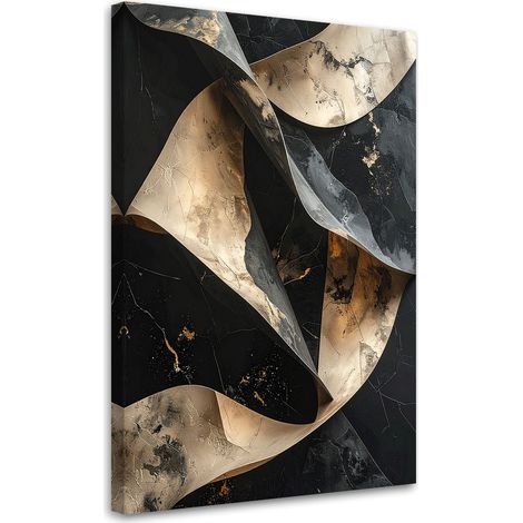 Cuadro en Lienzo, Olas abstractas 3D negro dorado, 60x90 (1/5)