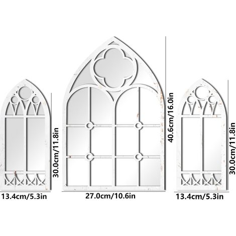 Lot de 3 miroirs gothiques, cadre arche de cathedrale vintage, decoration murale 16,5 pouces