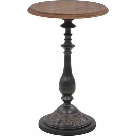 Table d'appoint ronde pin massif foncé et pied métal noir Keral (1/5)