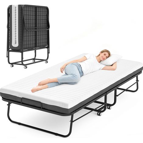 Lit pliant 80 x 190 cm pour adultes avec matelas d'environ 13 cm en mousse à mémoire de forme, lit d'invité, pliable, cadre en métal, lit de voyage pliable, stable jusqu'à 210 kg (1/5)