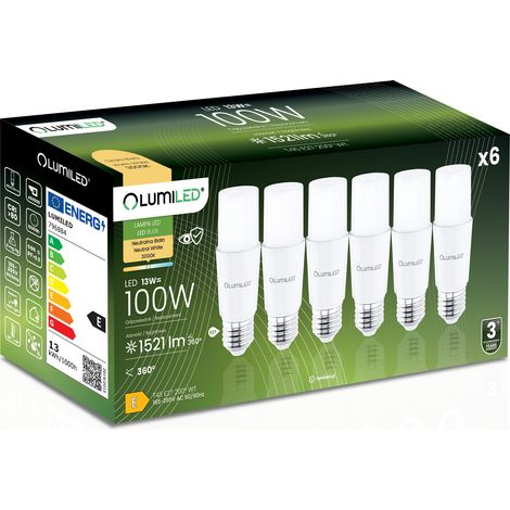 6x LED-Lampe E27 Röhrenform T45 13W = 100W 1521lm 3000K Warmweiß 200° LUMILED