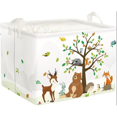 Panier Rangement Bébé Animaux Forêt Corbeille à Linge Sale Garçon Fille Vêtement Boite Rangement Jouet Salle de Bain Chambre à Coucher Ours Cerf Renard 40x30x30 cm (1/5)