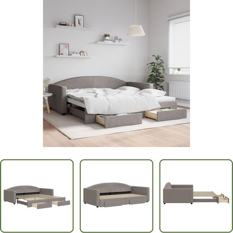 vidaXL Sofa-Bett - Tagesbett Ausziehbar mit Schubladen Taupe 100x200 cm Stoff (1/5)