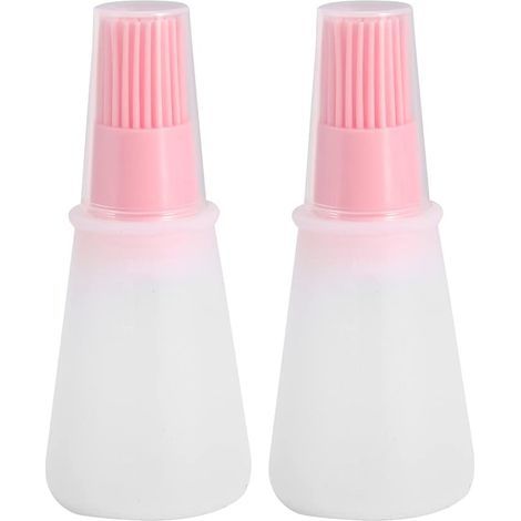 Ölgefüllte Flasche, hitzebeständiger Silikon-Kochpinsel für Grill, Küchenutensilien, rosa, grün, blau, 2 Stück (Rosa) (1/5)