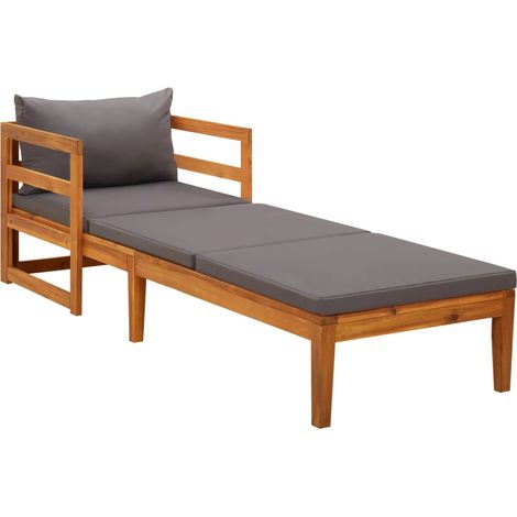 Bain de soleil Chaise de jardin Transat de jardin - avec coussins gris foncé Bois d'acacia solide BV892502 - BonneVie (1/5)