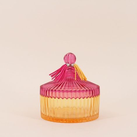 Boîte avec couvercle en verre coloré strié 14x15cm (1/5)