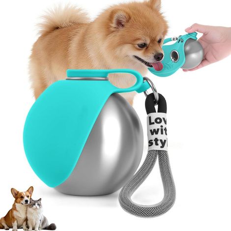 Hunde-Trinkflasche, Trinkflasche für Spaziergänge, auslaufsicherer Napf mit faltbarem Silikonnapf, 285 ml, ideal für Spaziergänge und Outdoor-Aktivitäten (blau) (1/5)