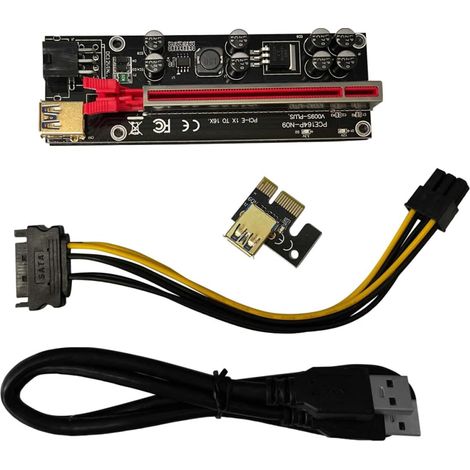 Extension Alimentation Stable en Alliage D'aluminium Pci-e 1x vers 16x et eur 6 Pins pour Support Carte Graphique Fixe en Minage (1/5)
