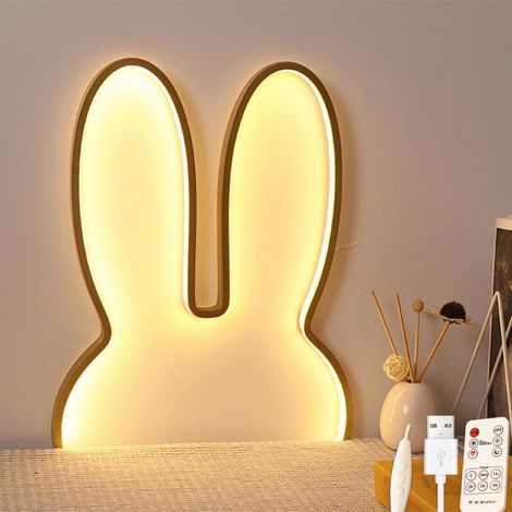 Décoration murale lapin, néon, applique murale LED d'intérieur, décoration murale pour café, bar, pub, trois températures de couleur, 40 x 40 cm, doré (1/5)